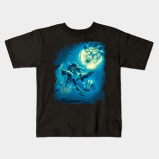 Teenaged Wolf Boy Slam Dunking Moon Kids T-Shirt